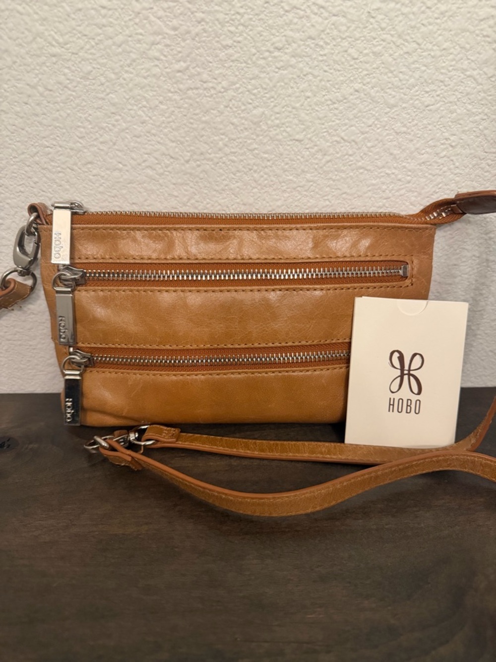 HOBO Tan Leather Triple-Zip Crossbody